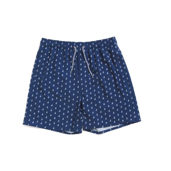 ANDY AND EVAN Navy Boys Sailboat Pattern Swim Trunks - Picture 1 of 2